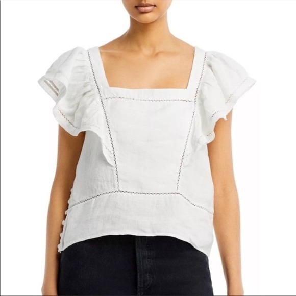 Faherty Mariposa Ruffle Linen Top in White Size  L NWT - Picture 2 of 7